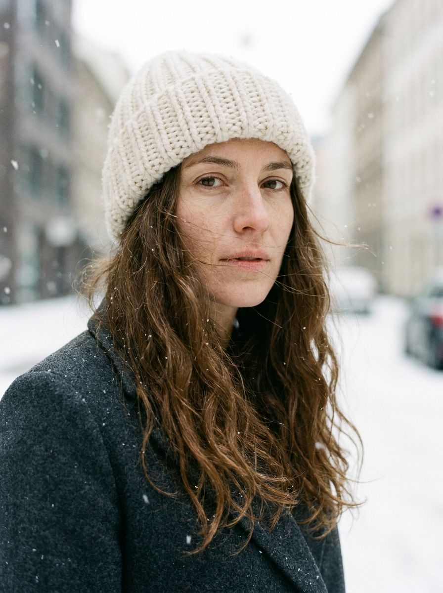 Mützenfrisur mit offenen Wellen - Winterfrisuren für lange Haare